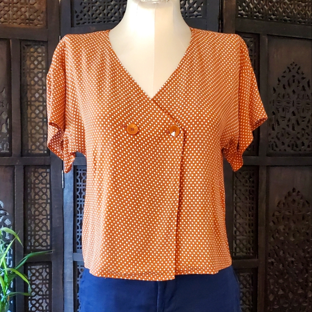 Leith 2 button polkadot blouse